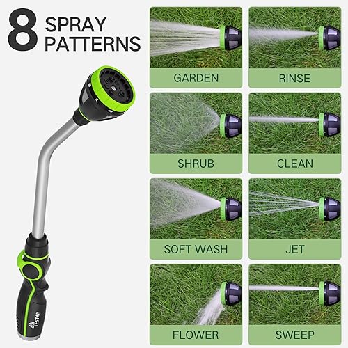 Miniatura 2 de Varita de riego resistente, varita de metal para manguera de jardín con 8 patrones de rociado, boquilla de manguera de 15 pulgadas de largo