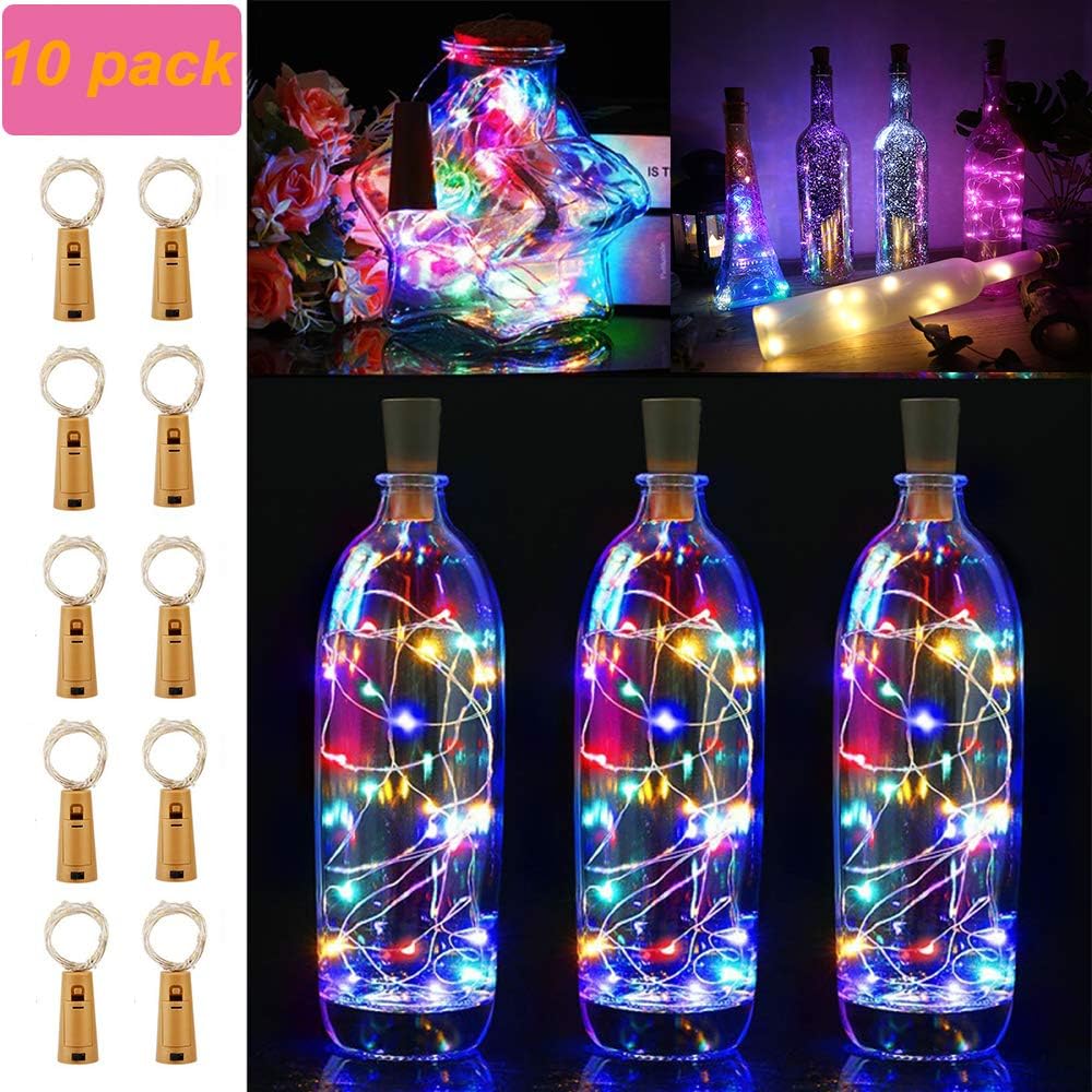 Wine Bottle Lights with Cork, 10 Pack Fairy Lights Battery Operated LED Cork Shape Copper Wire Fairy Mini String Lights for Bedroom DIY Party Wedding Gift Decor Multicolor (Bottle not Included)