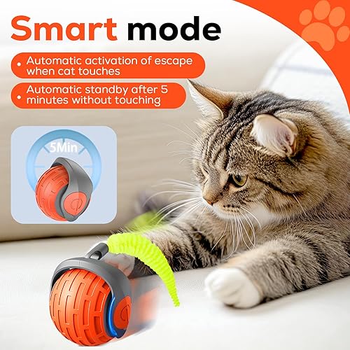 Miniatura 4 de Juguete interactivo de pelota para gatos, bolas de gato móviles automáticas para gatos de interior, juguete giratorio de 360 grados, naranja