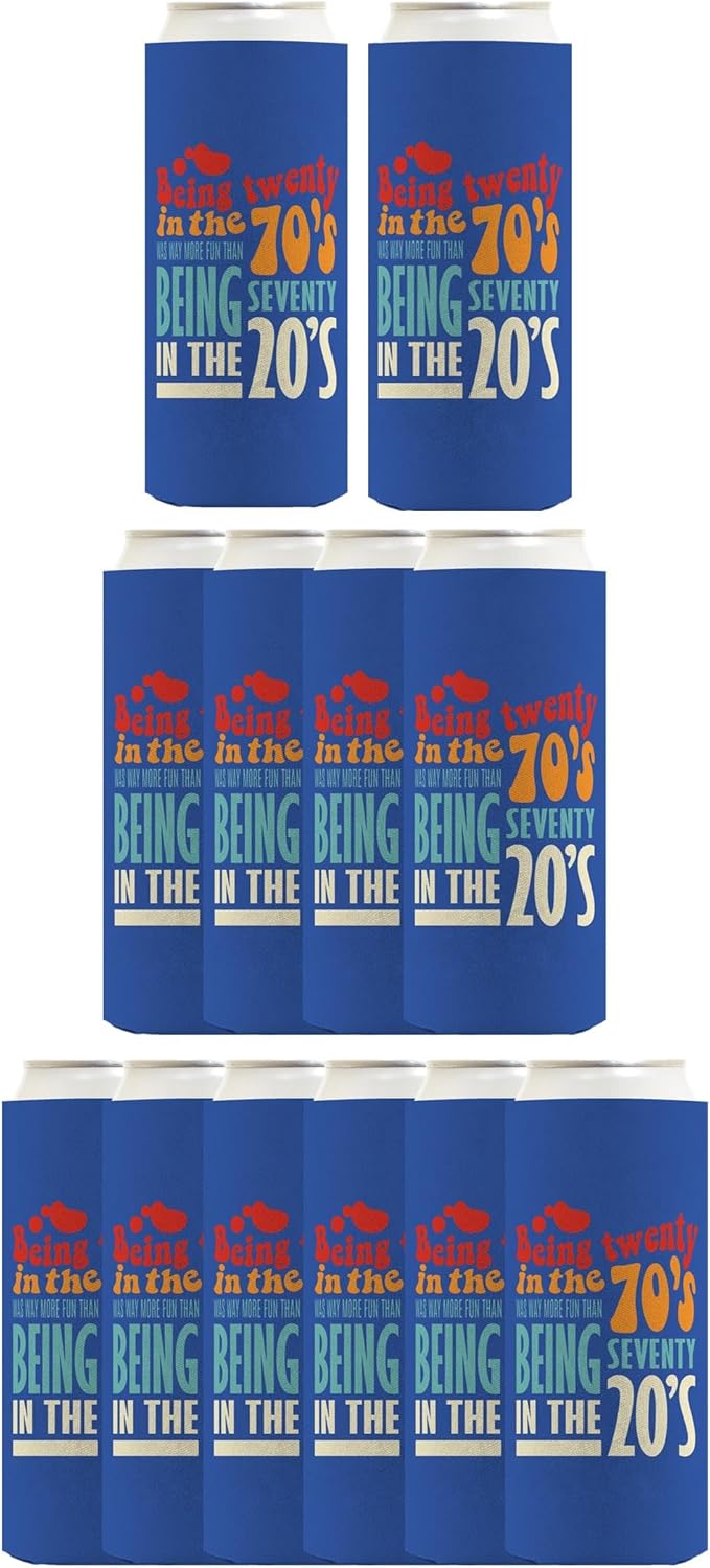 70th Birthday Decorations For Men Being Twenty in 70's Better Than Being Seventy in 20's 12-Pack Ultra Slim Can Thermocoolers