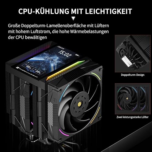 Thermalright TR Peerless Assassin 120 Vision Max ARGB Black Refroidisseur d'air pour processeur double tour 2150 tr/min, écran IPS 5" (résolution 480 x 854), refroidisseur PC pour Intel LGA1851/1700 - 3