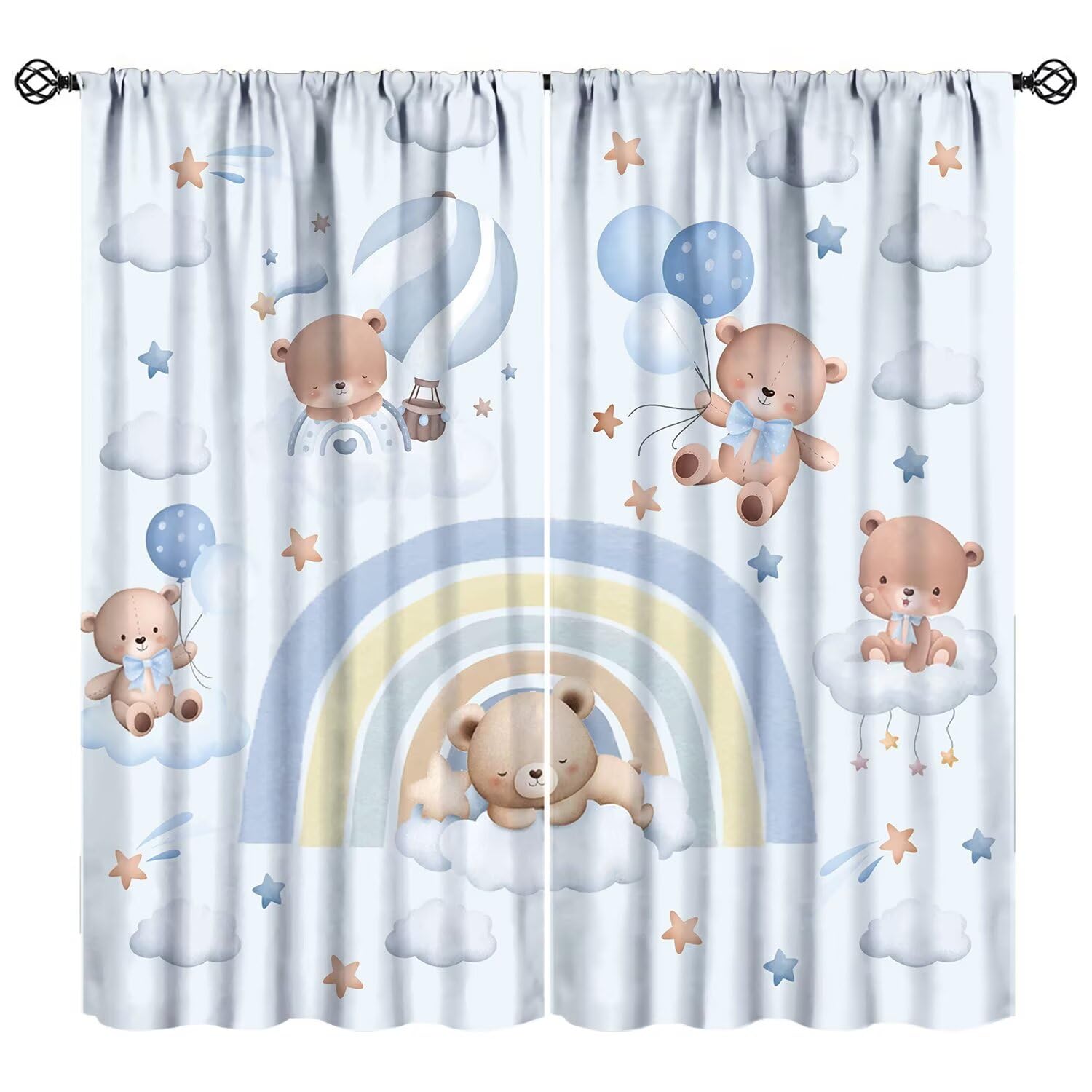 JESTRONRY Kids Bear Curtains, Cute Lovely Bear Cloud Boho Rainbow Window Drapes Treatments for Baby Boys Girls Room Bedroom Nursey 63" W X 63" L (Blackout)
