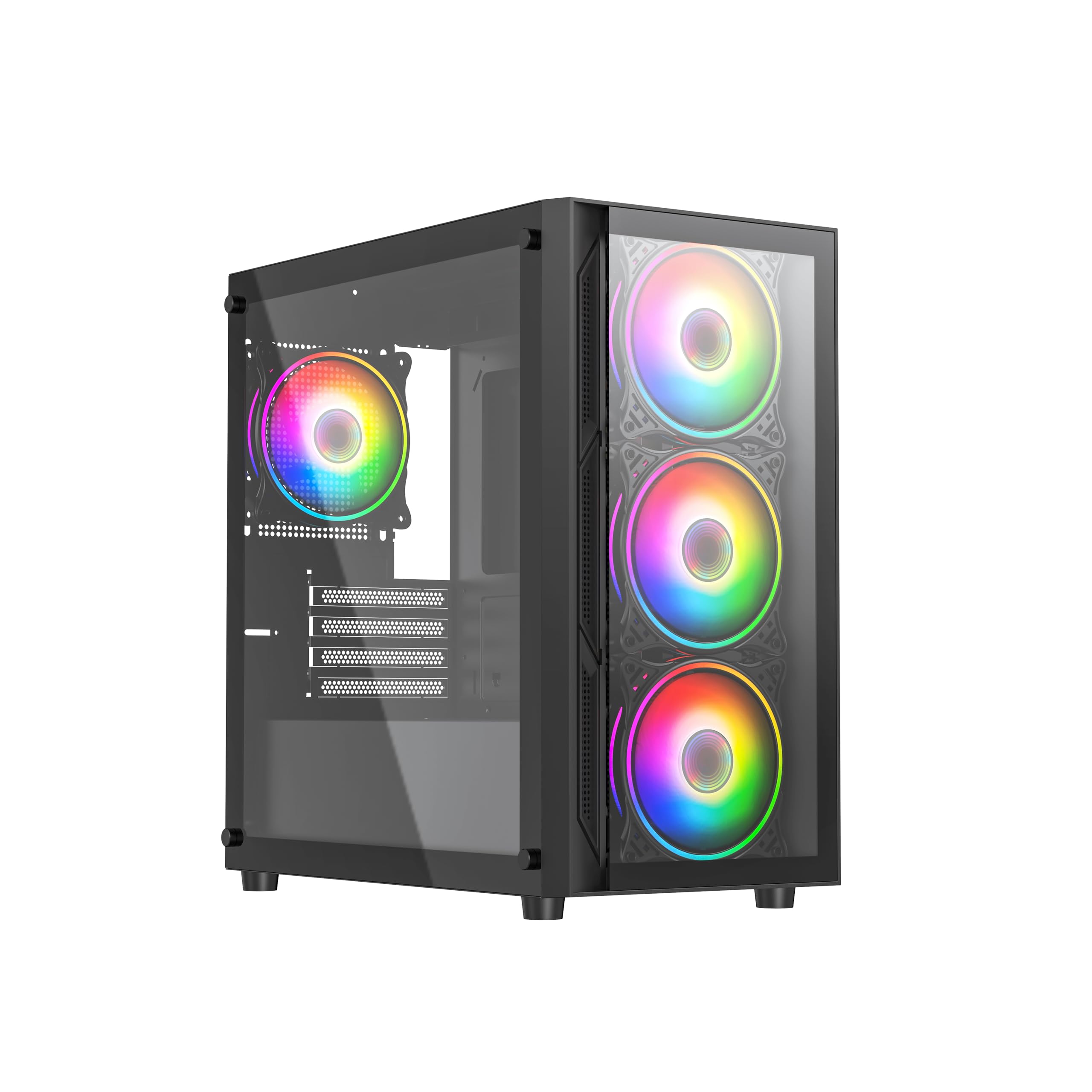 Vida Lucid ARGB Boîtier de Jeu avec vitre Avant et latérale, Micro ATX, 4 Ventilateurs ARGB Infinity Noir