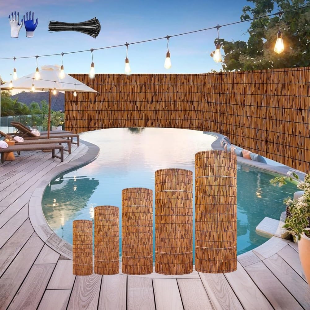 Natural Bamboo Screen Fencing Panels 50-120cm High, Thick Privacy Garden Screens, Wind Protection for Outdoor Spaces (80x500cm)