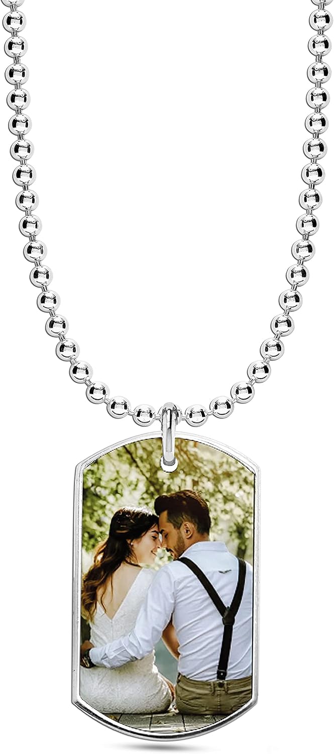 LeCalla Personalized Mothers Day Gifts Dog Tag Pendant Necklace With Picture Engraved Custom Text Message Custom Sterling Silver Photo Necklace Gifts for Men Women