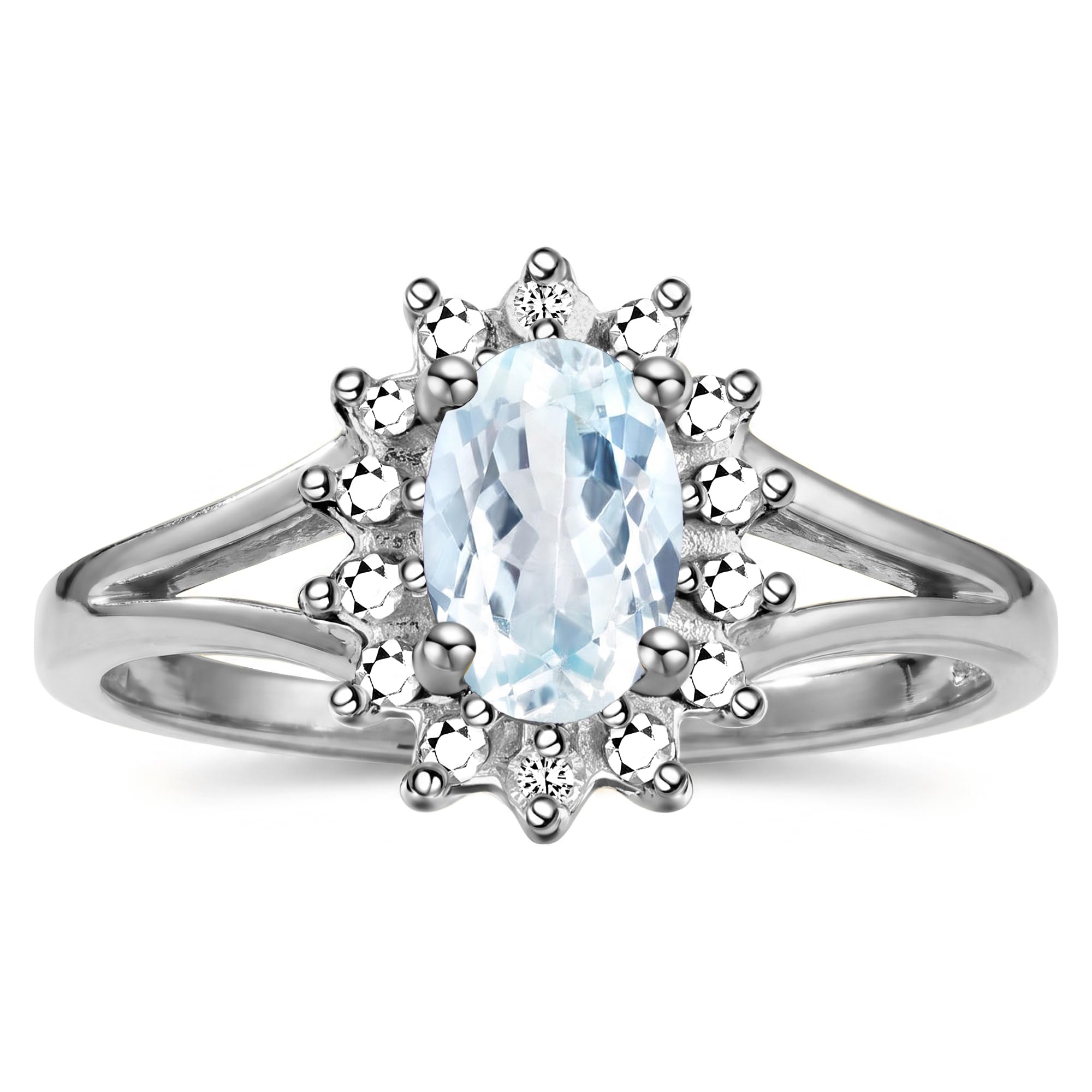 Rylos Halo Ring: Diamond Birthstone with 6X4MM Oval Gemstone - Women's Jewelry in Sterling Silver - Stunning Diamond Ring Sizes 5-10