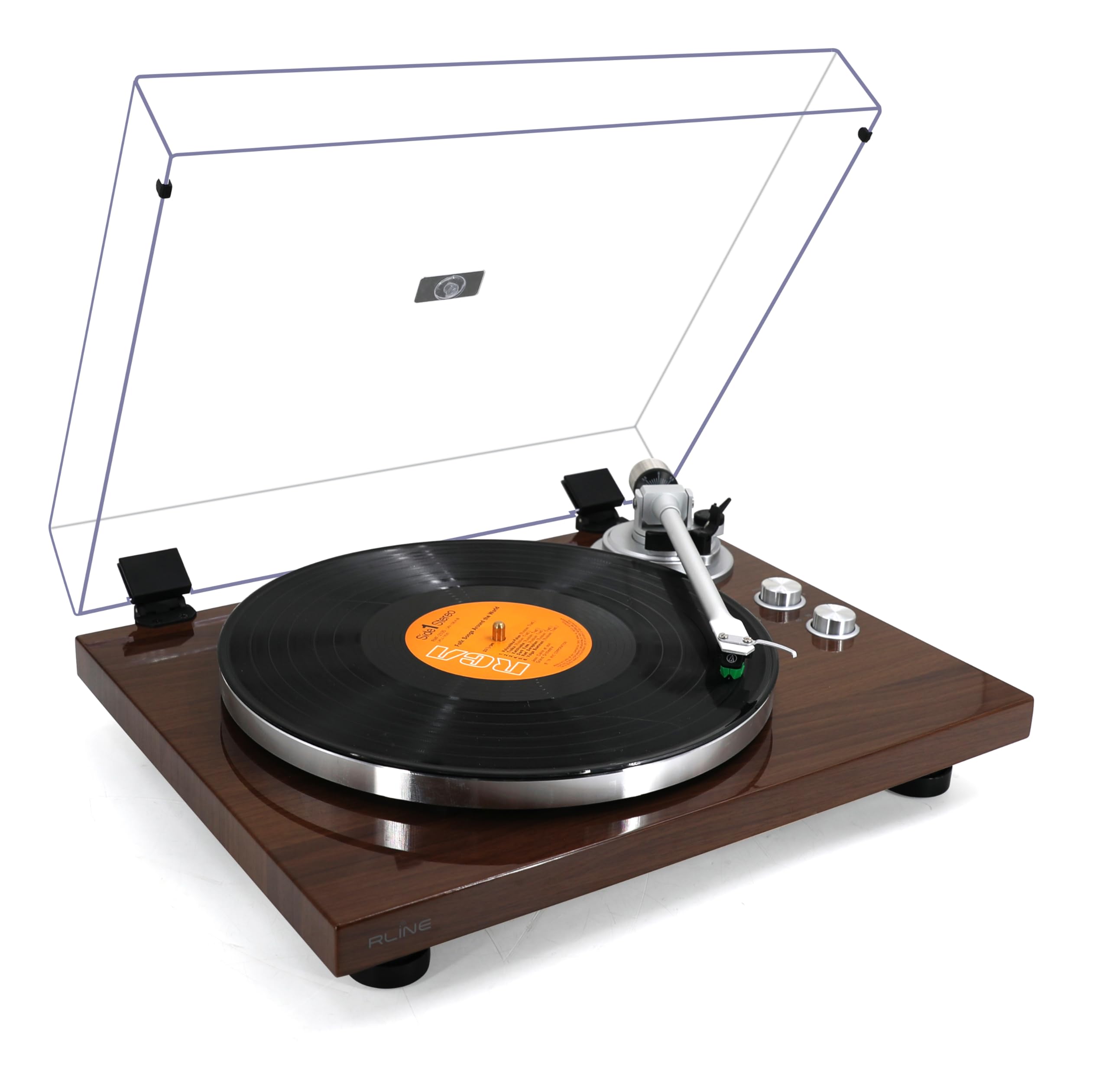 RLINE - Giradischi Vinili Bluetooth Noce Lucido, Lettore Vinili 33 e 45 Giri, Piatto 12" in Alluminio Pressofuso, Cartuccia Magnetica VM-95E, Pre-amplificatore Attivabile, Funzione Anti-Skating