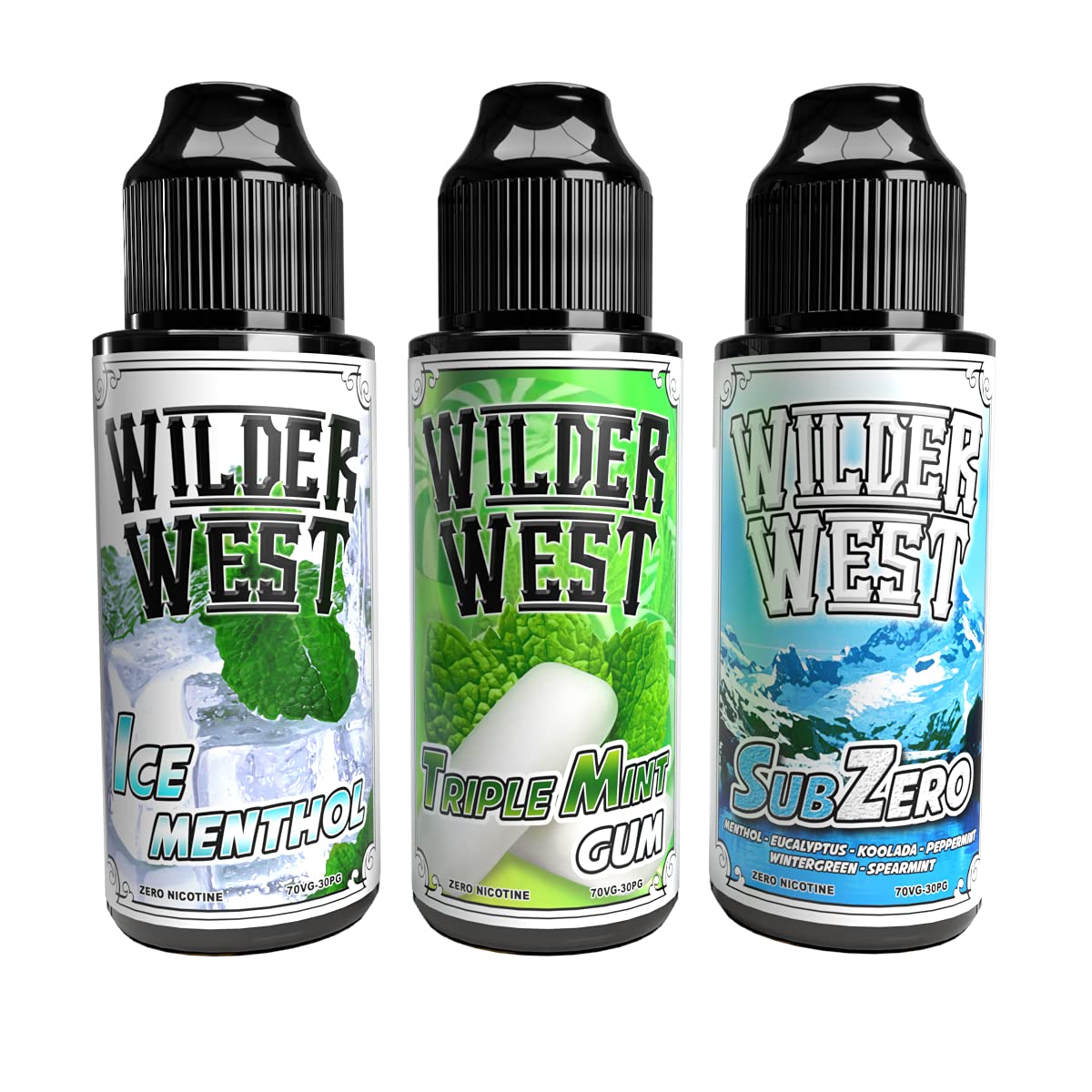 Triple Pack E Liquid - Freeze Pack (Ice Menthol/Triple Mint Sub Zero) 3 x 100ml Premium 0mg (No Nicotine) | 70vg/30pg | Wilder West | Vape Juice | Cloud Chaser | 120ml Shortfill