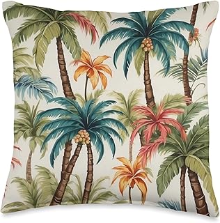 Retro Vintage Coconut Palm Tree Tropical Pattern Throw Pillow