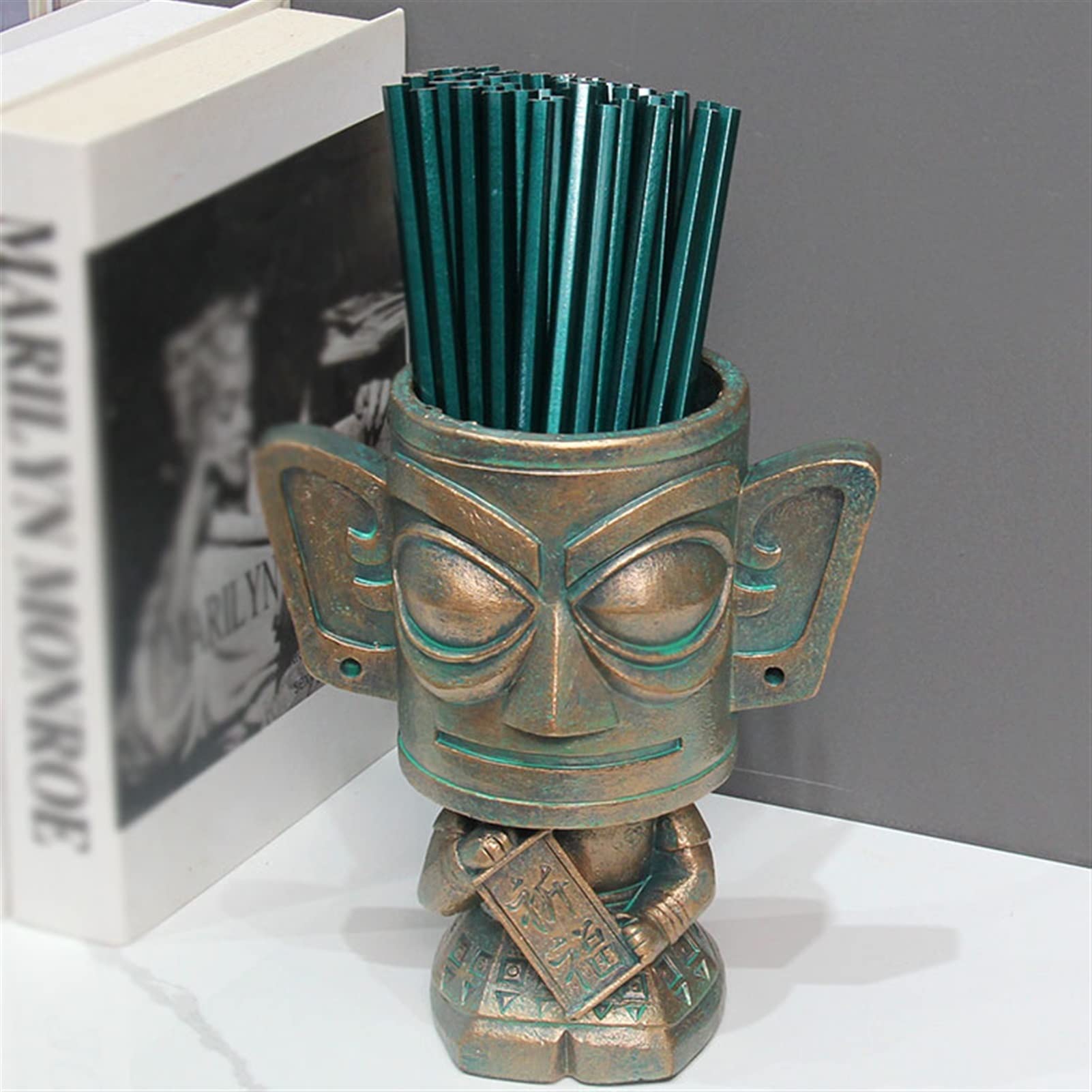 Porta penna Porta della penna Cinese Retro Desktop Decorazione Matita Pentina di magazzino Destinazione Office Caratteri creativi Statue Spazzola Pieno arte fatti a mano. Coppa della penna ( Size : B