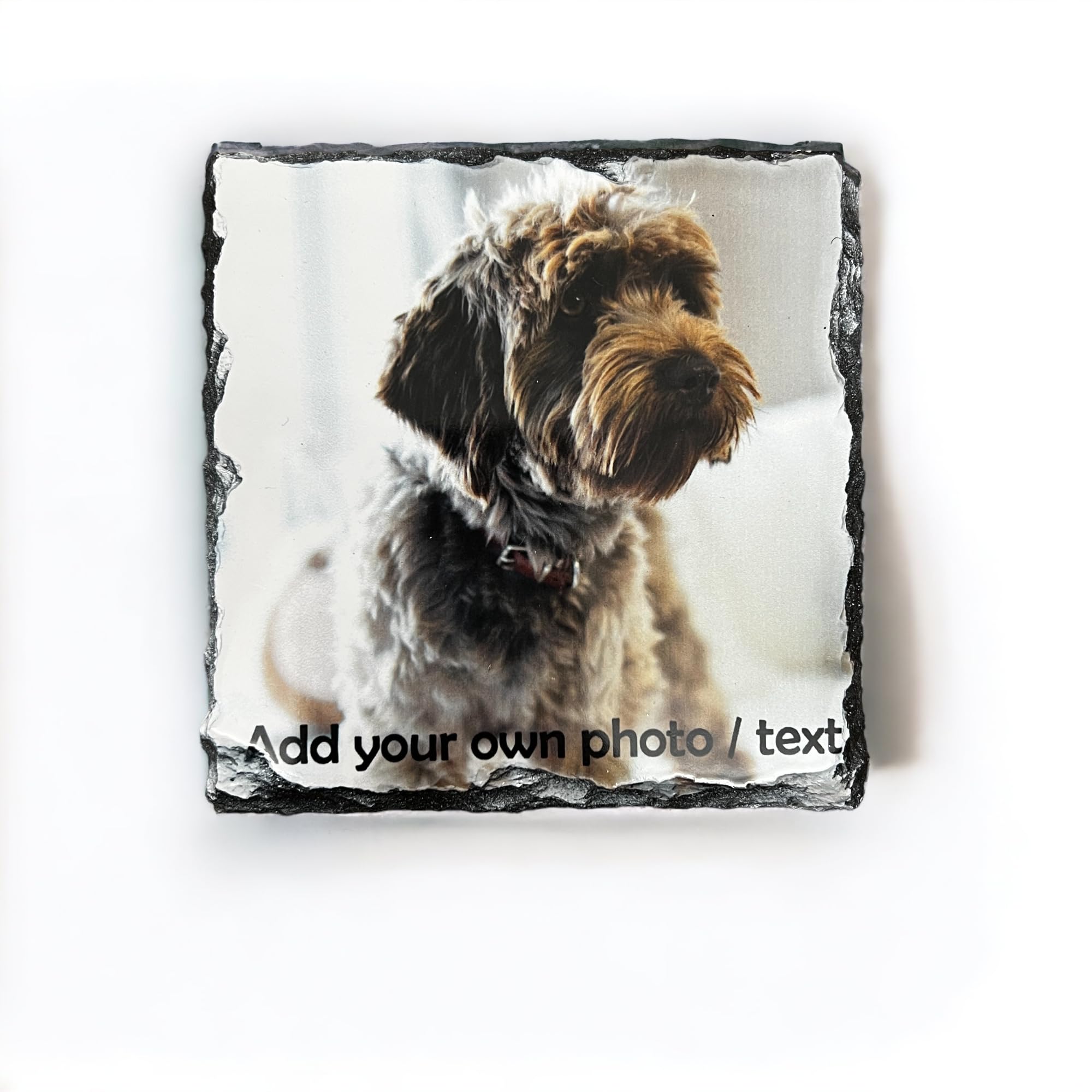 Shopquality4u Natural Earthy Tone Personalised Slate Coaster Using Your Photos - 9Cm, Square, Gloss, Rock Slate - Decorative Home Accessories, Drink Coasters, Novelty Placemats, Make Your Own Coaster