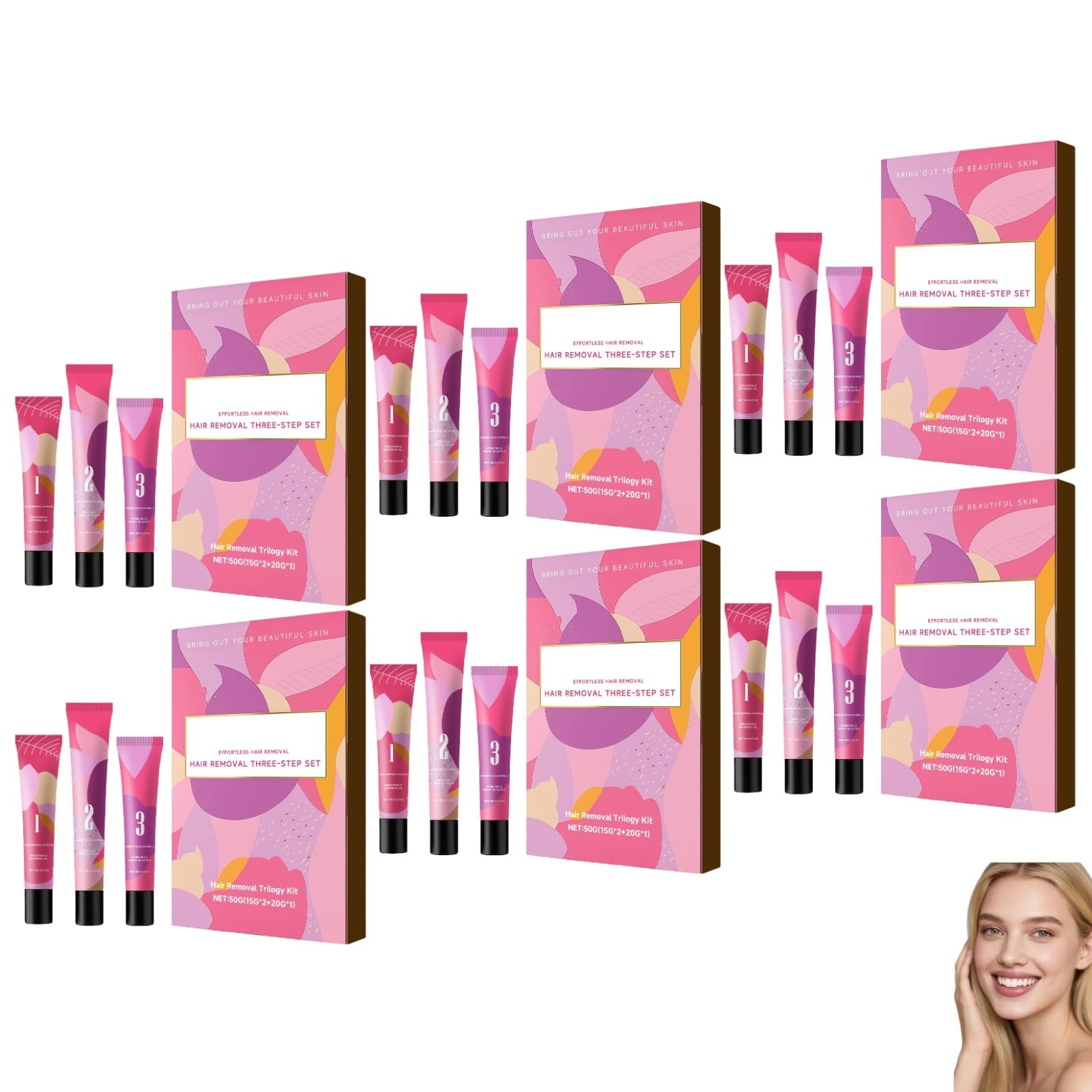 Set per la depilazione del viso in 3 fasi da donna, depilazione facile per mento e labbro superiore, morbido gel lenitivo arricchito con aloe vera e vitamina E (6 PCS)
