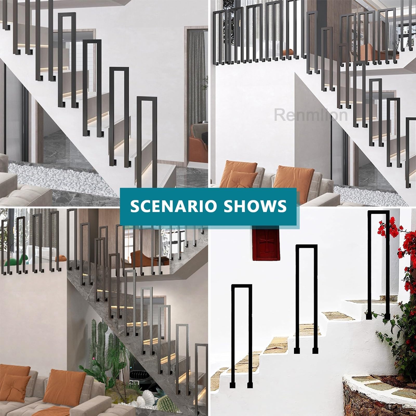 Corrimano per scale a forma di U per gradini interni ed esterni，ringhiera per scale in ferro industriale，corrimano di sicurezza antiscivolo，corrimano laterale per giardino，ingresso di casa(95cm)