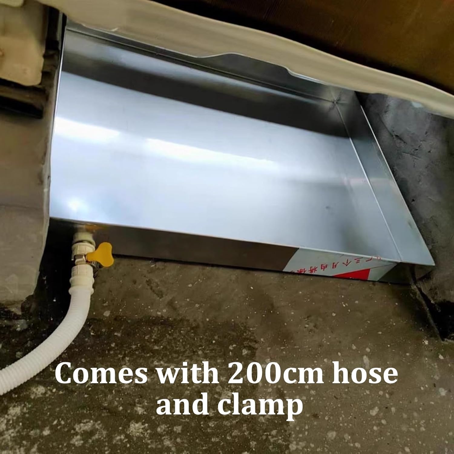 Heavy Duty Stainless Steel AC Condensate Drain Pan - 304 Metal Tray for Split Unit, Garage Oil Change & HVAC Fluid Containment - Includes 78 Inch Hose (4x8in, 10x20cm)