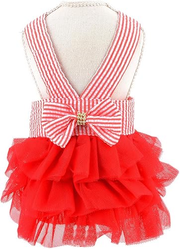 Miniatura 5 de SMALLLEE_LUCKY_STORE Lindo vestido de princesa a rayas para perros pequeños, gatos, niñas, cachorro, falda tutú de tul, Yorkie Chihuahua, ropa de