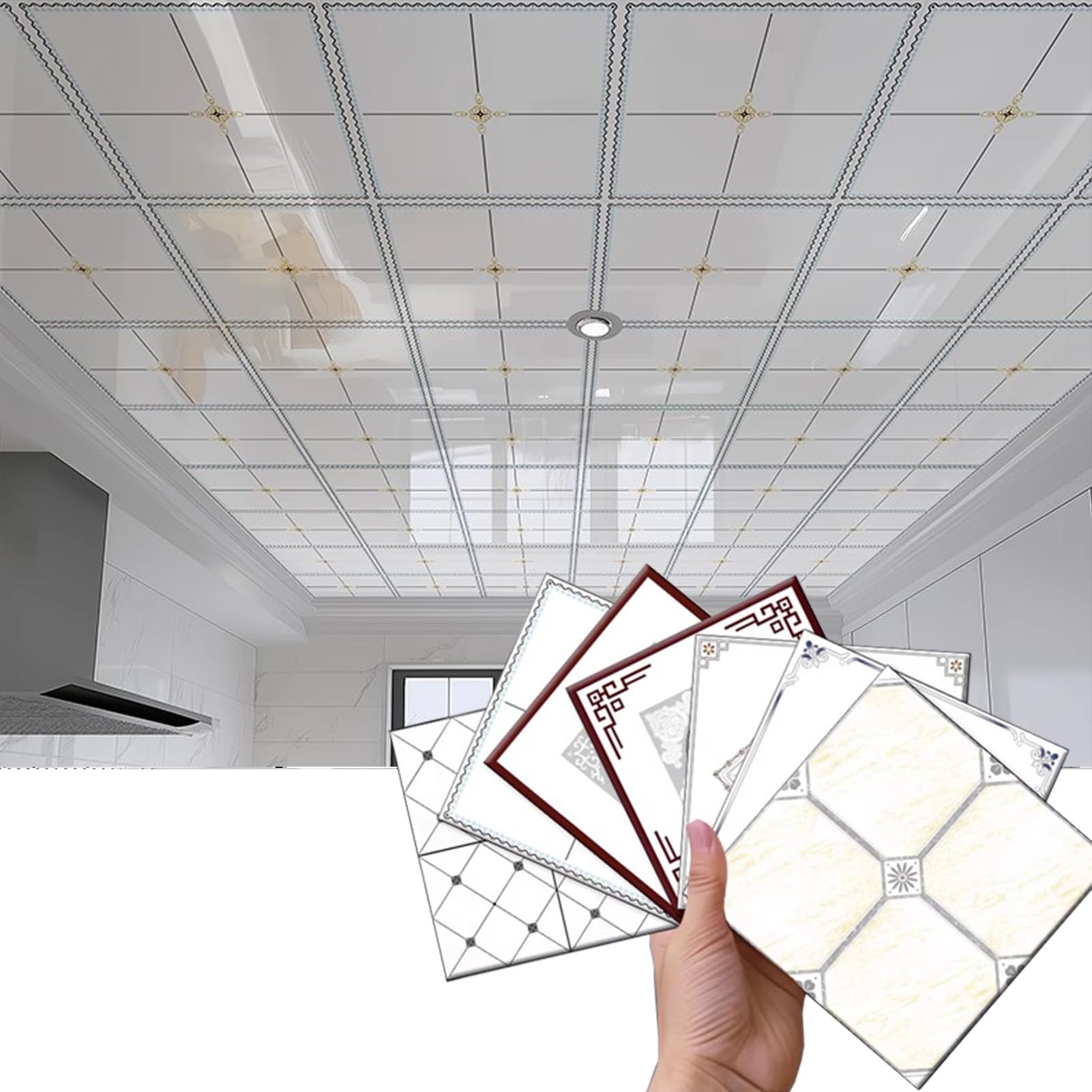 Paneles de techo decorativos de poliestireno brillante con 100 piezas para cocina