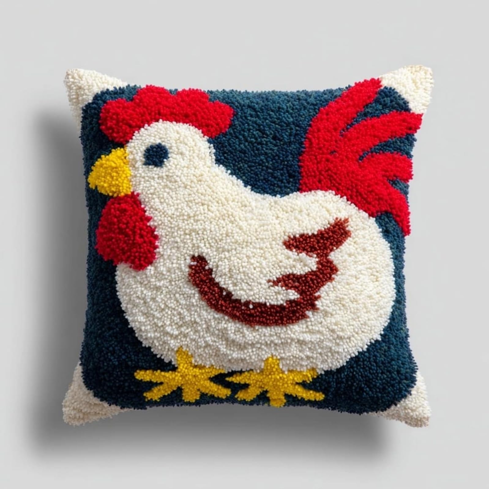WallustrioaW 43x43cm Latch Hook Embroidery Cushion Kit,Cute Rooster