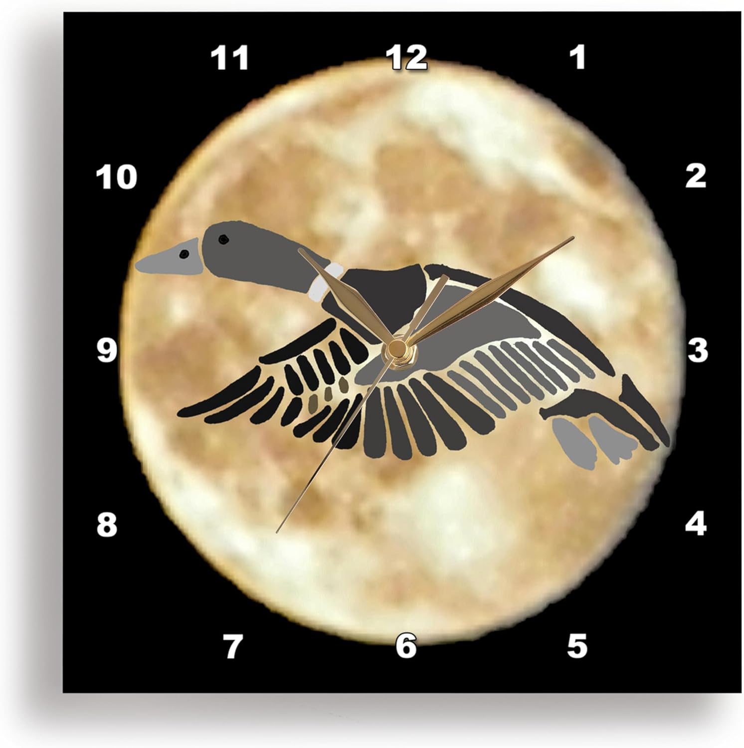 3dRose Wall Clock Silent - 13 inch - Funny Cute Flying Mallard Duck Silhouette and Moon Nature Cartoon - Funny