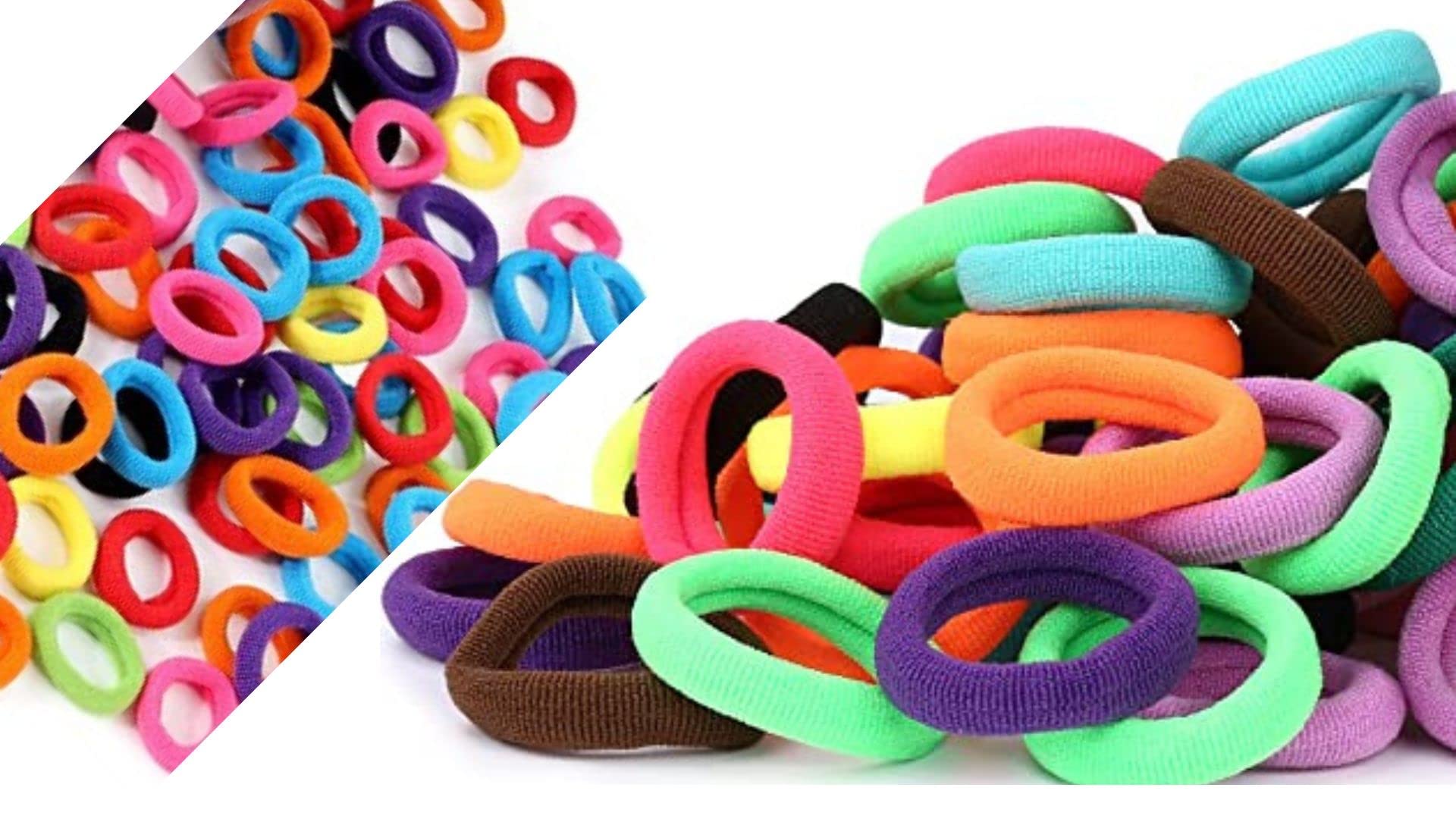 100 pcs Thick Multicolor Hair Ties Seamless Cotton, Small Soft for Women Ponytail Holders for Women Men and Girls - Tiny Kids Elastic Hair Bands, Enough Soft and No Damage