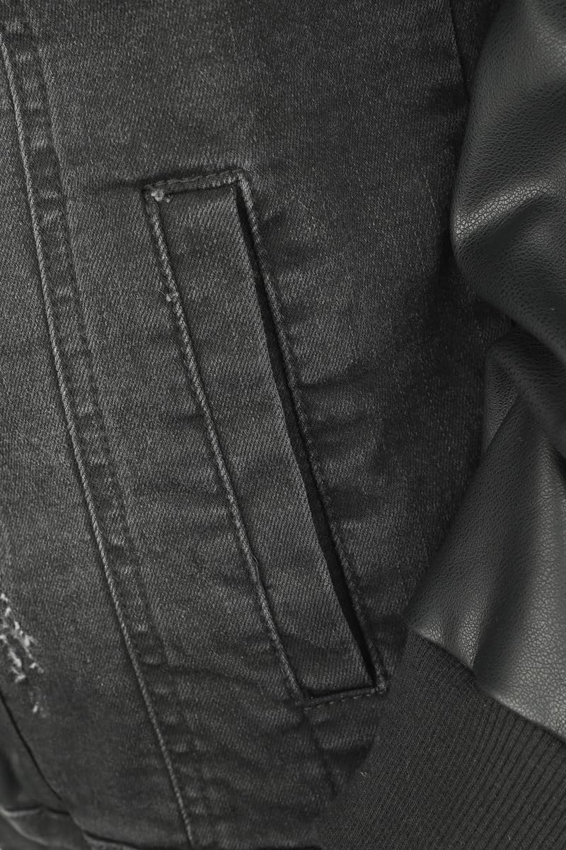 Black Premium by EMP Femme Veste en jean noir avec détails en faux cuir
