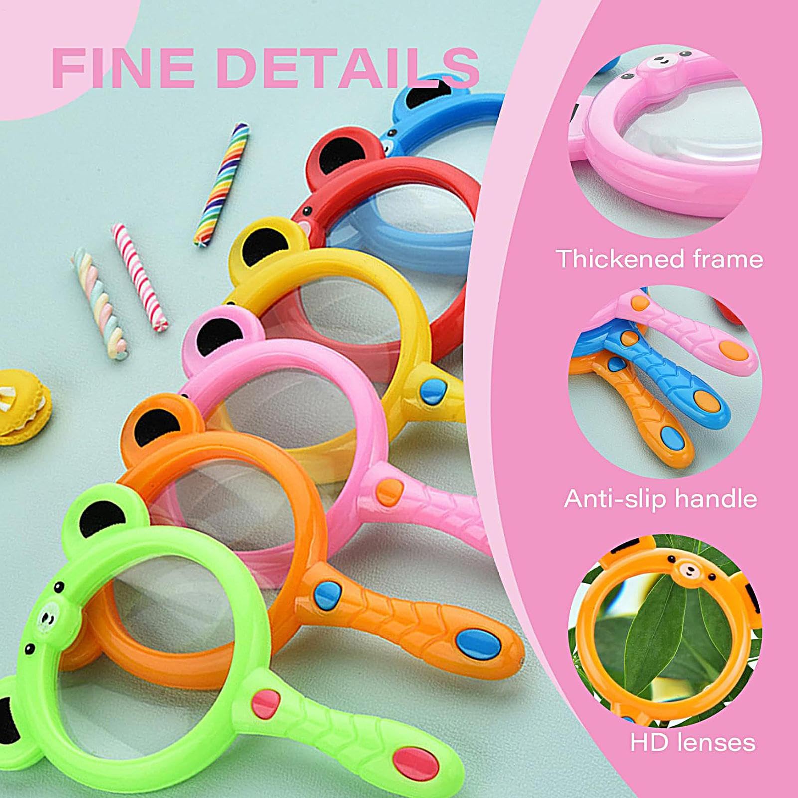 Toy Magnifying Glass,6-Pieces Magnifier Tool - Small Kid Magnifier - for School Students Learning Home Science Outdoor Observation Party Favor — view 5