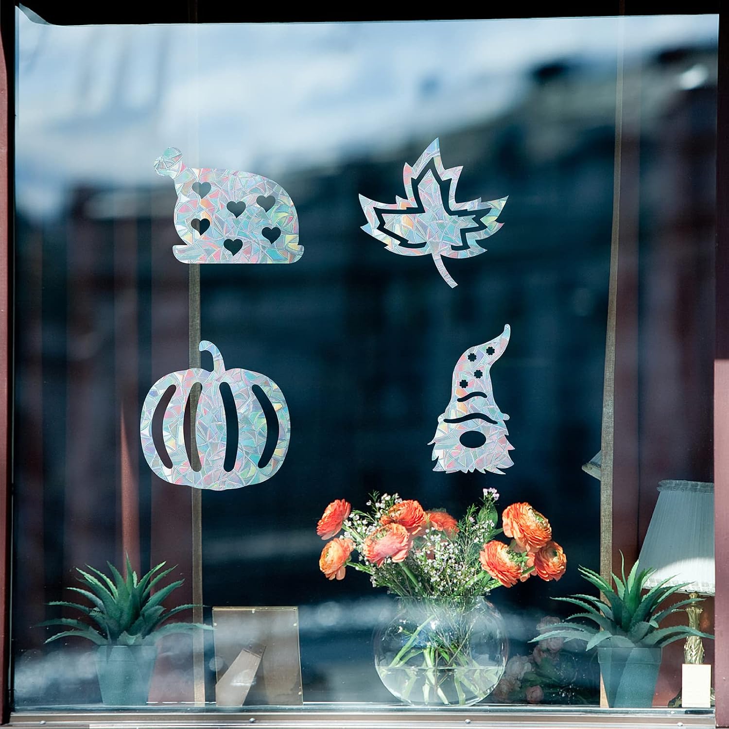 GORGECRAFT 16PCS Thanksgiving Day Window Decals Rainbow Glass Sliding Door Sticker Gnome Signs Maple Leaf Pumpkin Clings Non Adhesive Vinyl Film Stickers for Windows Autumns Harvest Fall Decor