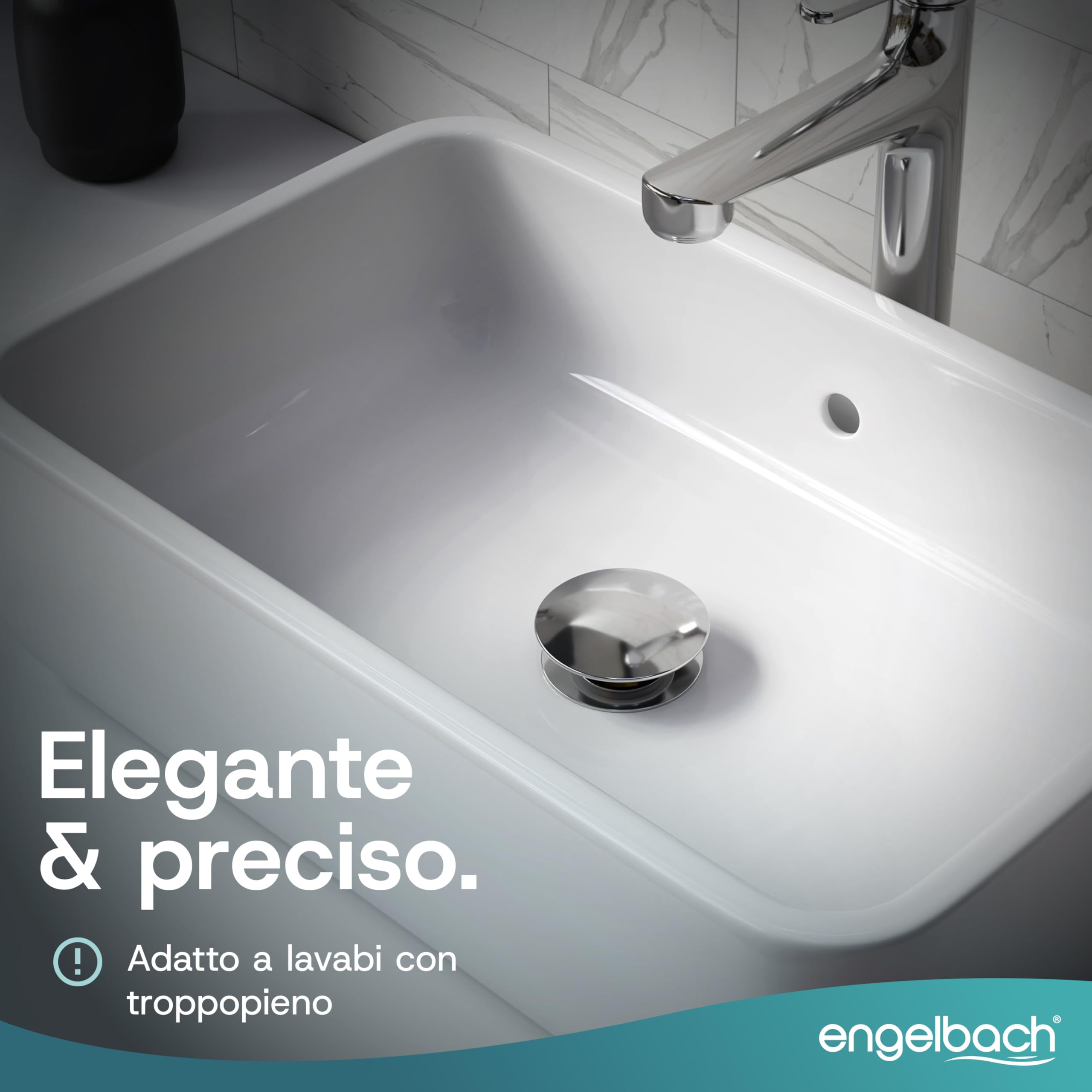 Engelbach® Piletta lavabo con troppopieno – Scarico Click Clack con 3 guarnizioni – Valvola di scarico universale per lavabi da bagno