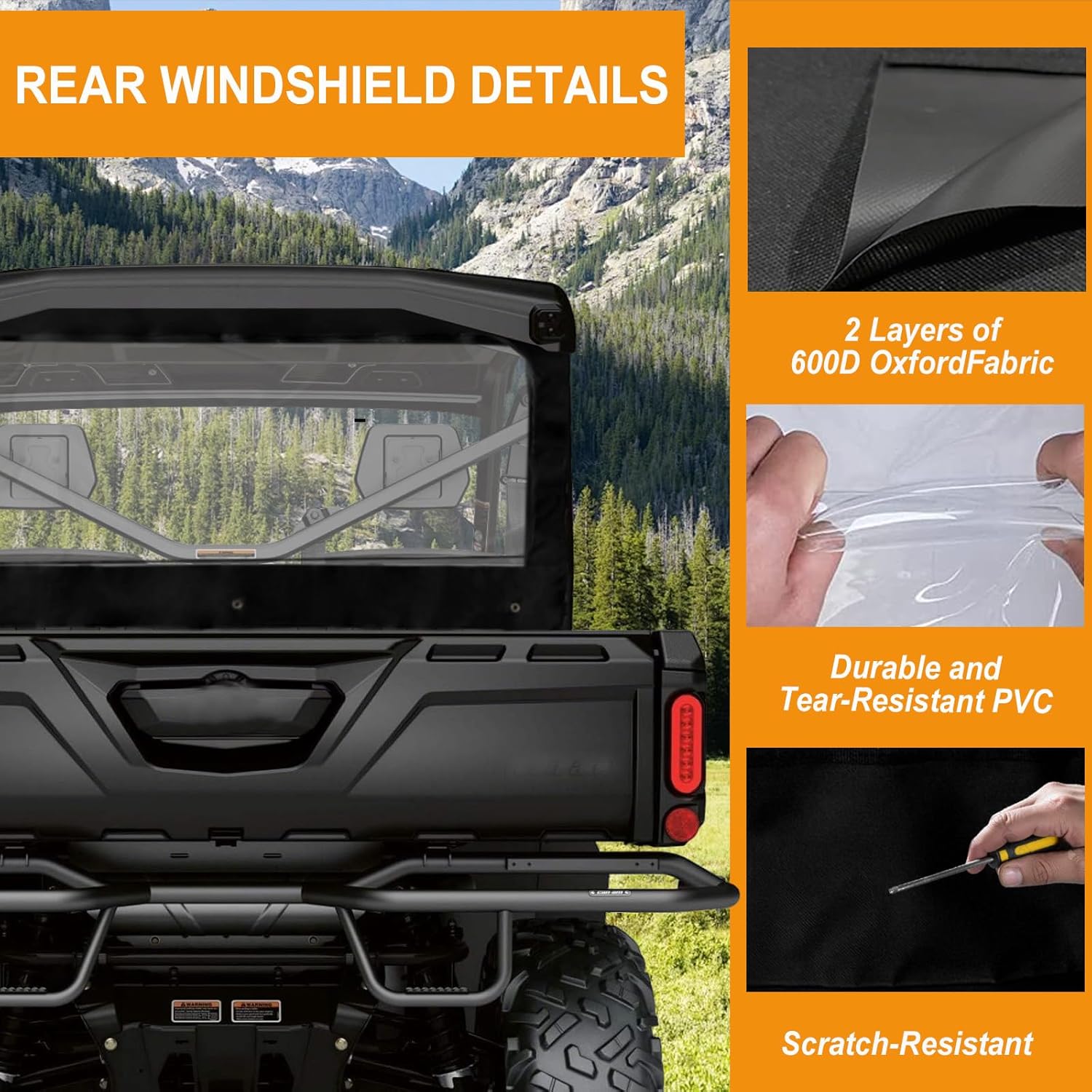 Defender Soft Rear Windshield,Back Window with Zipper Compatible with Can am Defender HD 5/7/8/9/10 DPS XT XMR Max 2016-2024 Dustproof Snowproof PVC Windscreen