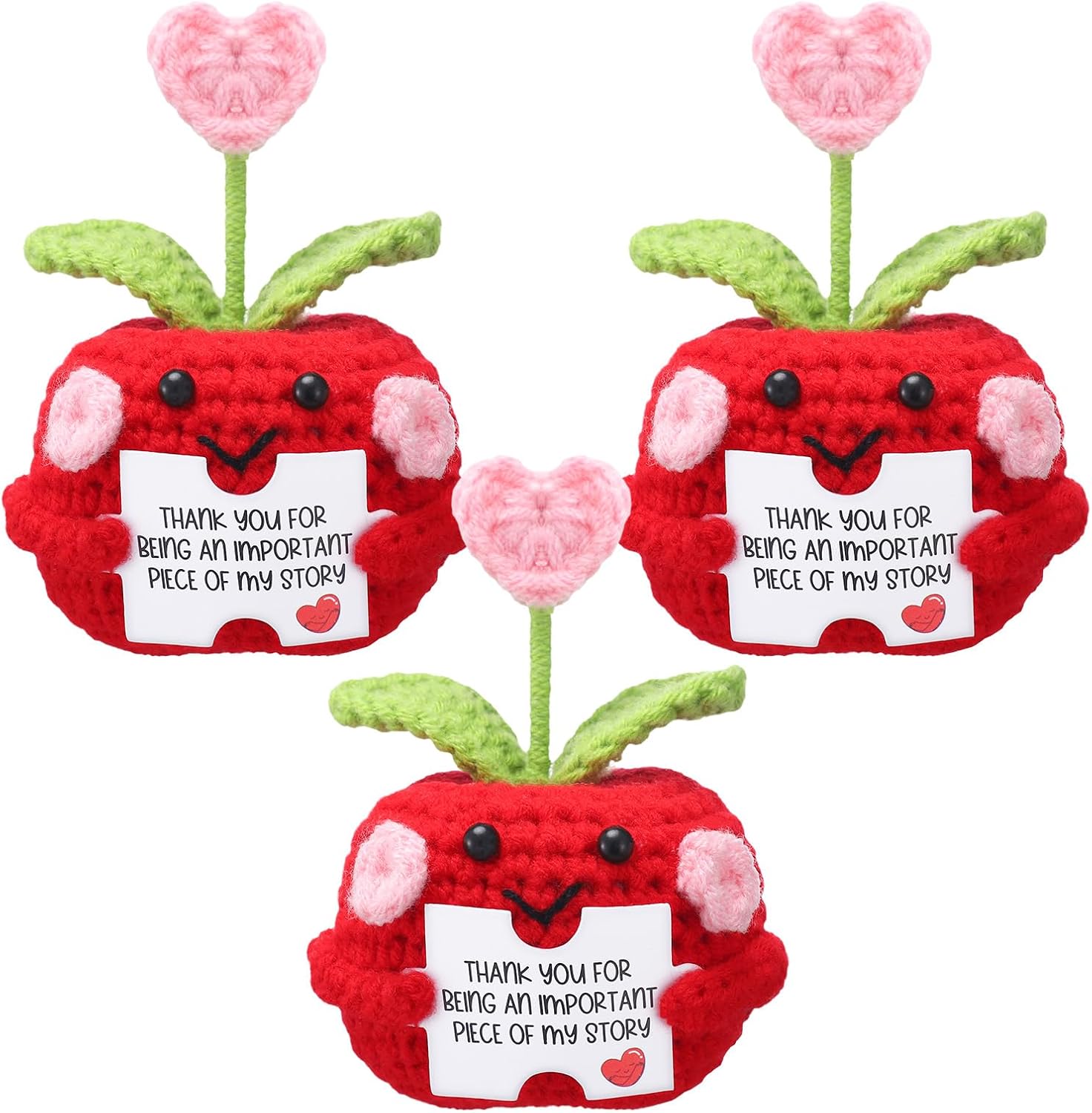 Chunful Mini Crochet Apple with Card Thank You Gifts Office Desk Decor