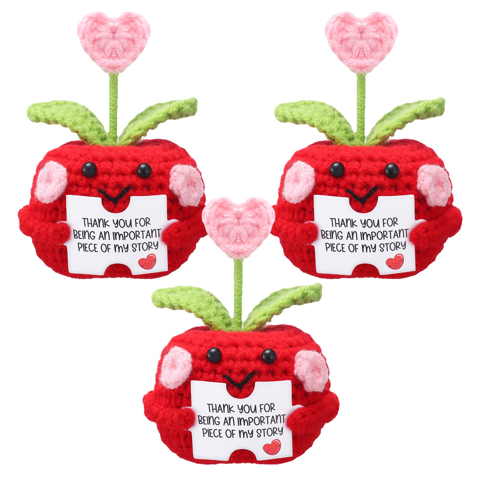 Chunful 3 Pcs Mini Positive Apple Crochet with Card Thank You for Helping Me Grow Gifts Lovely Crochet Appreciation Gifts for Teacher Mother Father Friends Home Office Table Decor-image-32