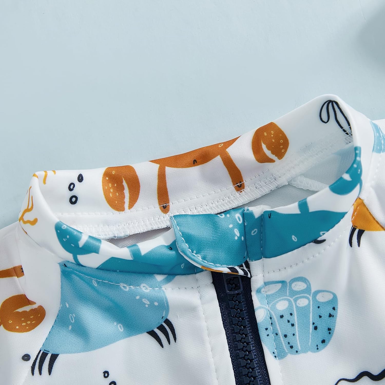 Ayalinggo Toddler Boys Rash Guard Swimsuit Sea World Animal Print Zipper Short Sleeve Bathing Suit with Swim Cap for Kids