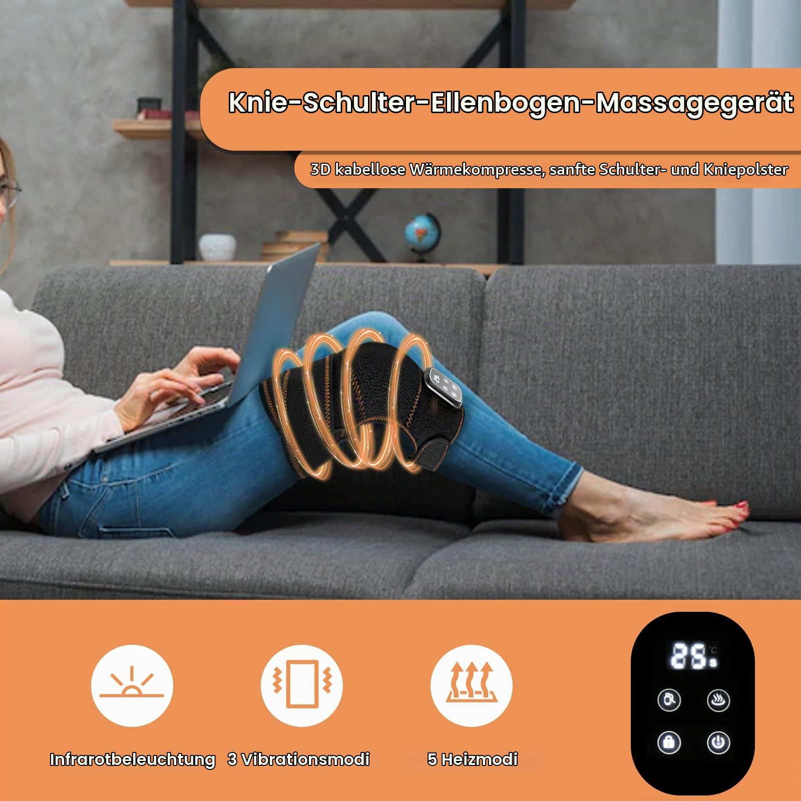 Schulter-Knie-Massagegerät, 2-Wege-Verwendung, Vibrationsmassage, Heizung, kabelloses Gerät, Elitzia ETKS921, 2 Stück, ein Set