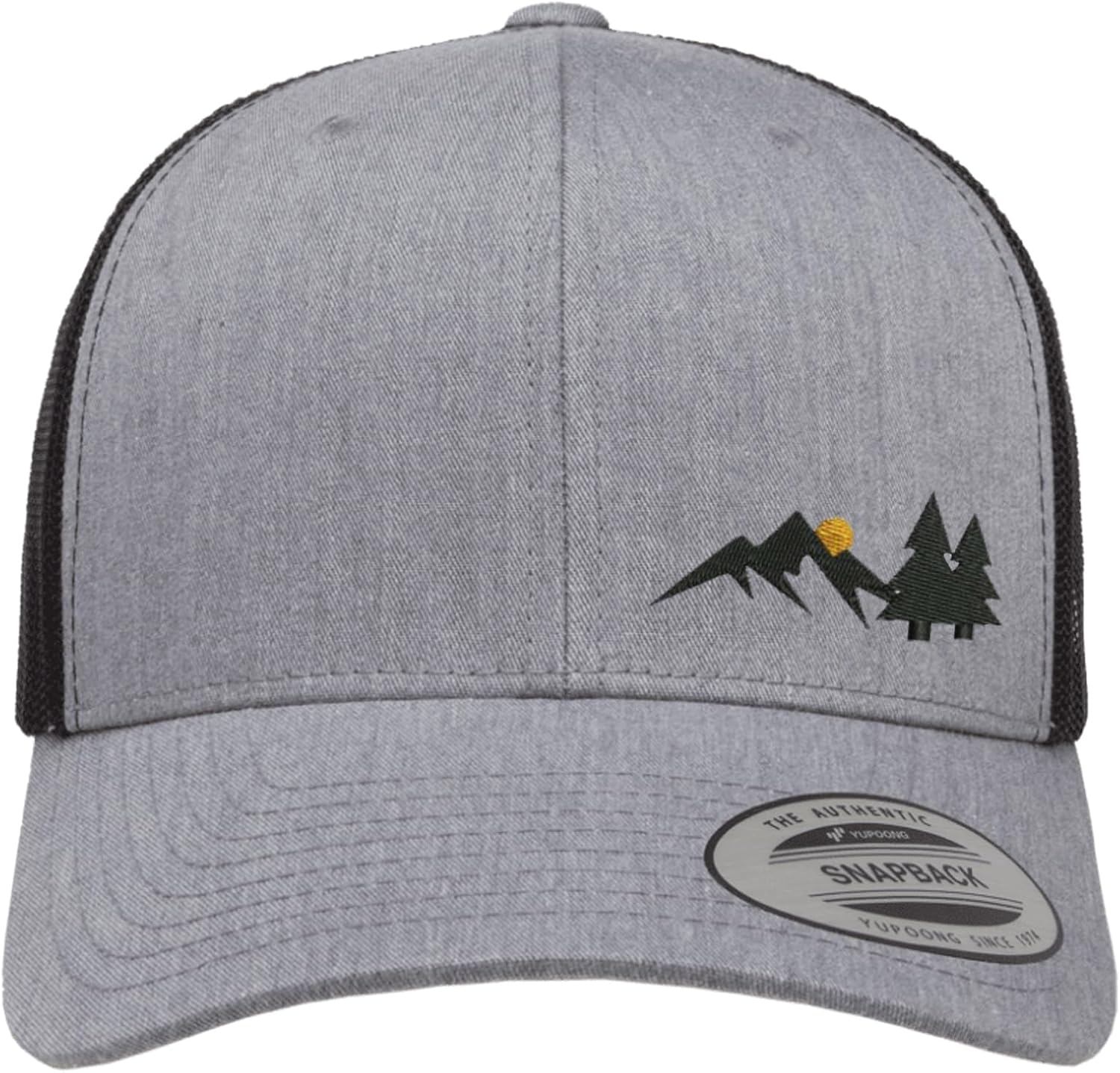 Embroidered Mountain Moon Trucker Hat – Mesh Back Snapback Cap for Men & Women, Outdoor Nature Baseball Hat