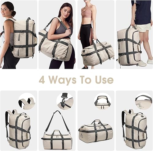 Miniatura 5 de G4Free Bolsa de gimnasio para mujeres y hombres, mochila de lona de 45 litros con compartimento para zapatos, resistente al agua, bolsa de viaje
