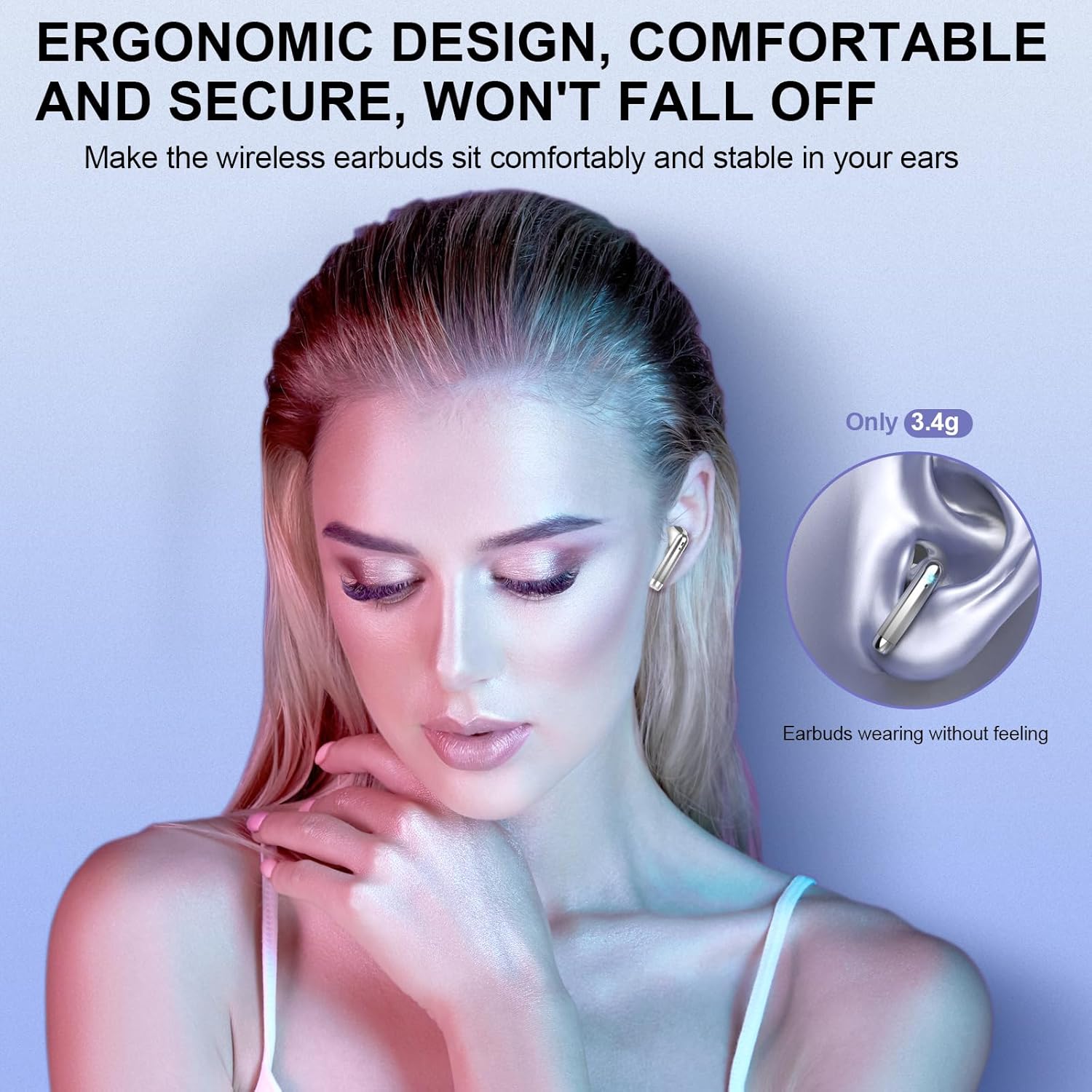 Wireless Earbuds, Bluetooth Headphones 48H Playtime Ear Buds with LED Power Display, IPX7 Waterproof Bluetooth 5.4 Earphones in-Ear Earbuds with 4 Mic for Android iOS Cell Phone Laptop, Silver - Image 3