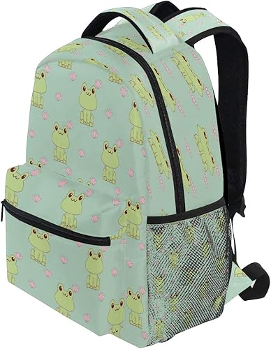 Miniatura 4 de Mochila escolar con diseño de flor de rana y diseño de animales, mochila de hombro para computadora portátil, mochila universitaria para mujeres,