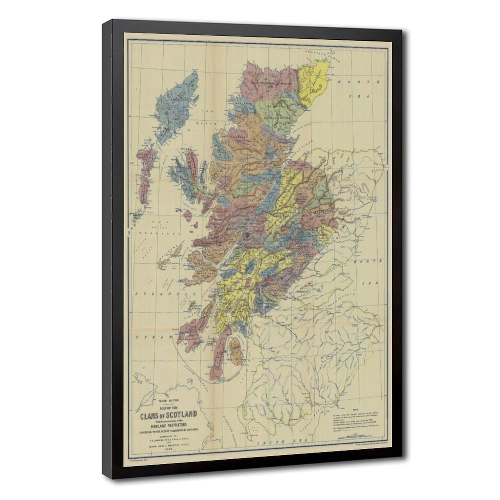WCYB Clans of Scotland Historical Map Clan Locations & Principal Landowner Area 1899 Prints Posters Canvas Deco Paintings Wall Art For Office Living Room H