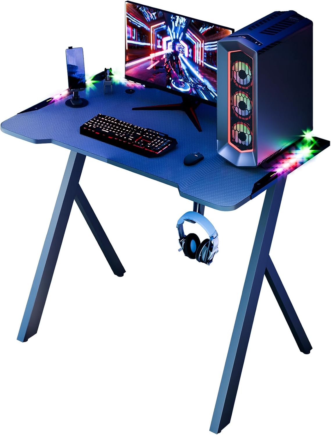 60x100cm Gaming Desk, Ergonomic Computer Game Table with X-Shaped Steel Legs, Sturdy PC Workstation Desk for Home Office with Cable Holes,Computer Desk for Home (60 x 100 cm-3)