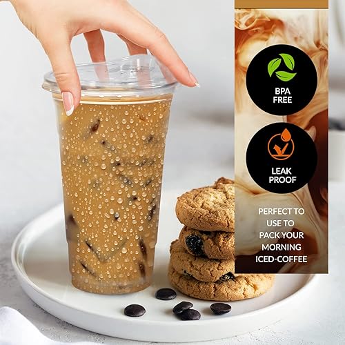 Miniatura 3 de PAMI Vasos de plástico transparentes de 12 onzas con tapas para sorber Paquete de 50  Vasos transparentes desechables sin BPA con tapas sin popote