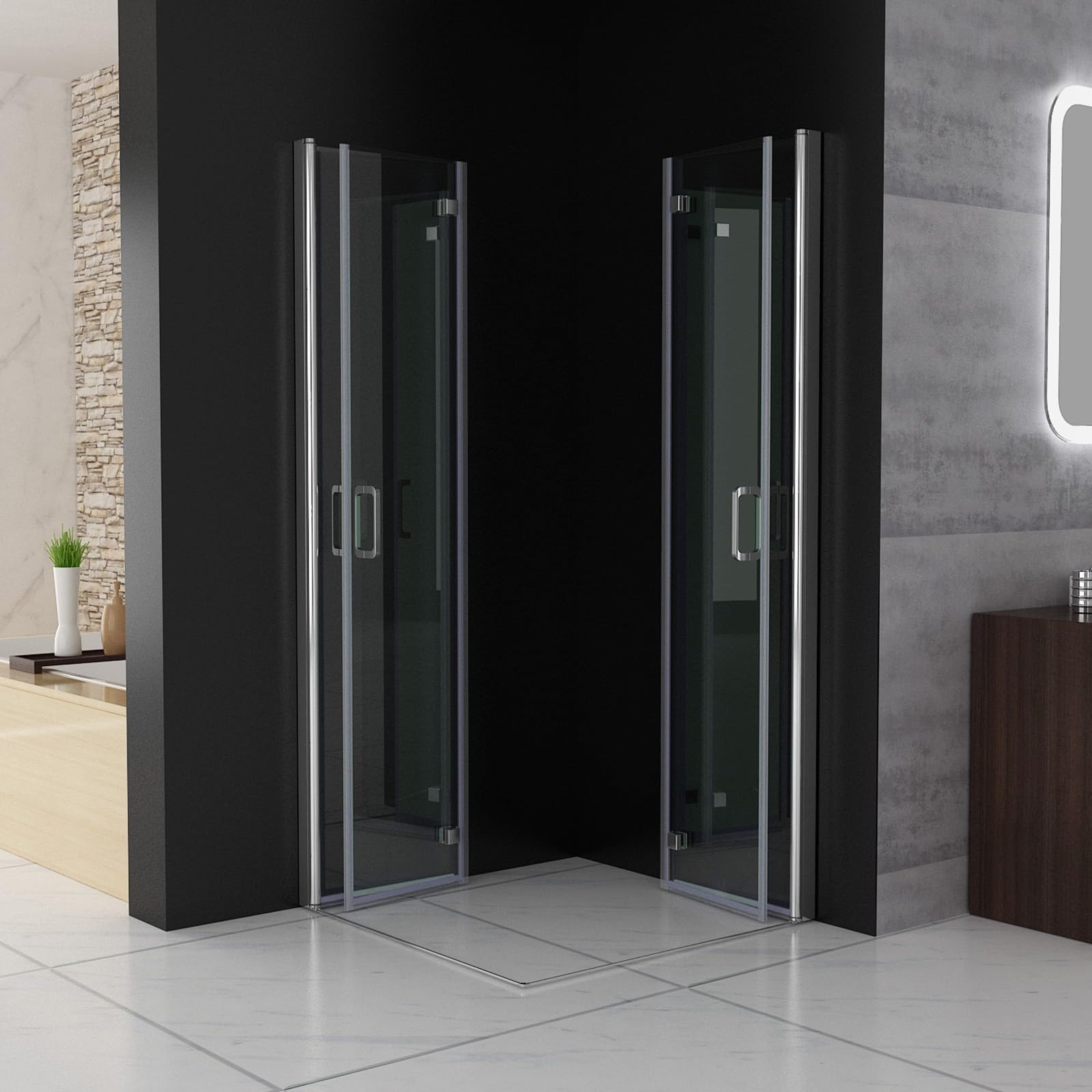 MIQU Duschkabine Eckeinstieg 100x90 cm Falttür Duschwand mit Doppel Faltbar Duschtür, 6mm NANO ESG Glas, Drehfalttür komplett Dusche Duschabtrennung Höhe 197cm, ohne Duschwanne