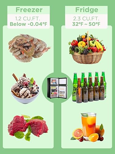 Miniatura 5 de Refrigerador de 3.5 pies cúbicos con congelador, refrigerador de 2 puertas con control de termostato ajustable, refrigerador para cocina