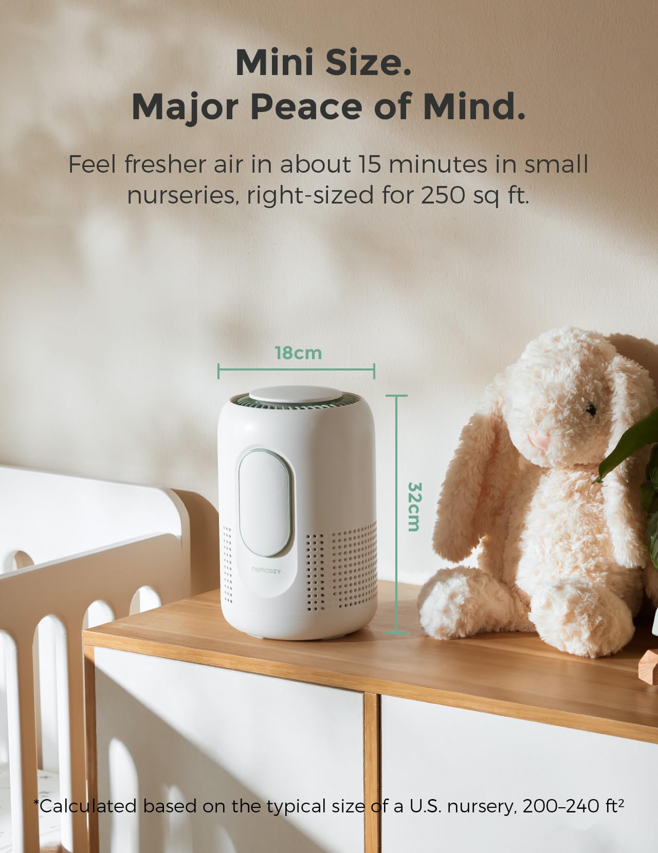 Momcozy Oczyszczacz Powietrza do Pokoju Dziecięcego, 4-stopniowy System Filtrów z H13 HEPA i Węglem, Monitor i Wyświetlacz Jakości Powietrza PM2.5 w Czasie Rzeczywistym
