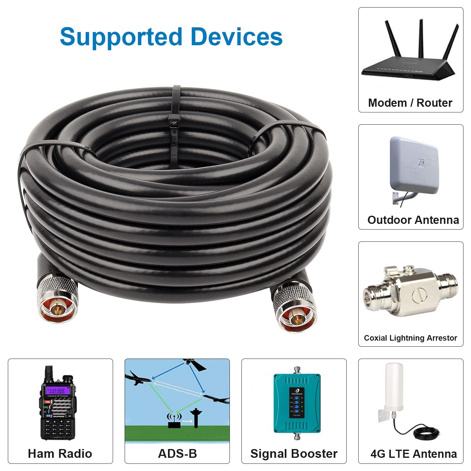 KMR400 N Cable 30FT N Male to N Male Ultra Low Loss KMR400 Coaxial Cable 50ohm for Antenna,WiFi Router,Signal Booster, Amplifier