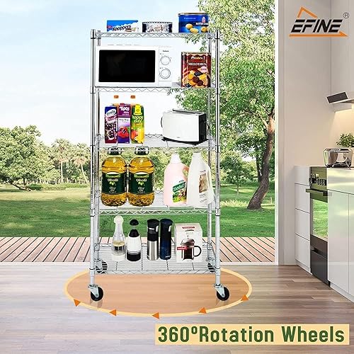 Miniatura 5 de Catalina Creations EFINE - Estantería de alambre de 5 estantes, estantes cromados y almacenamiento en ruedas de 3 pulgadas con 5 estantes,