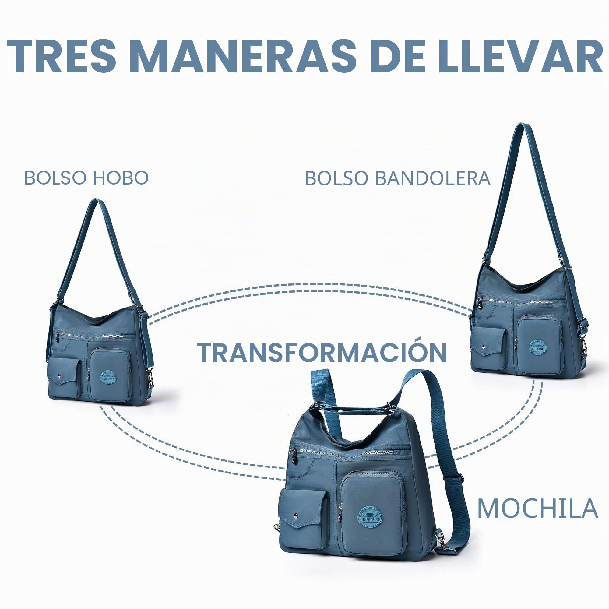 Bolso hobo multiusos para mujer con RFID antirrobo, bolso cruzado de nailon impermeable, bolso de hombro, mochila convertible