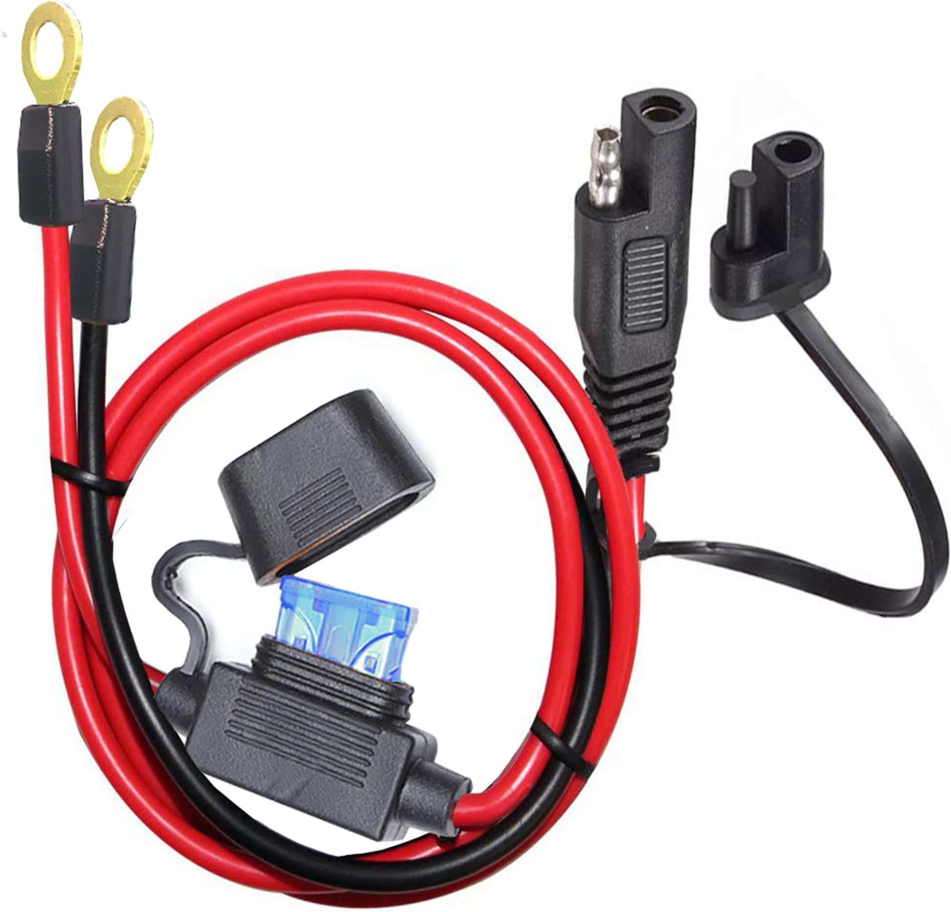 SAE to O Ring Terminal Harness,with 15A Protection Fuse for Safety, 2Pin Quick Disconnect Extension Cable,SAE Battery Extension Cable with 3.28FT 10AWG for Motorcycle Cars.(100CM)