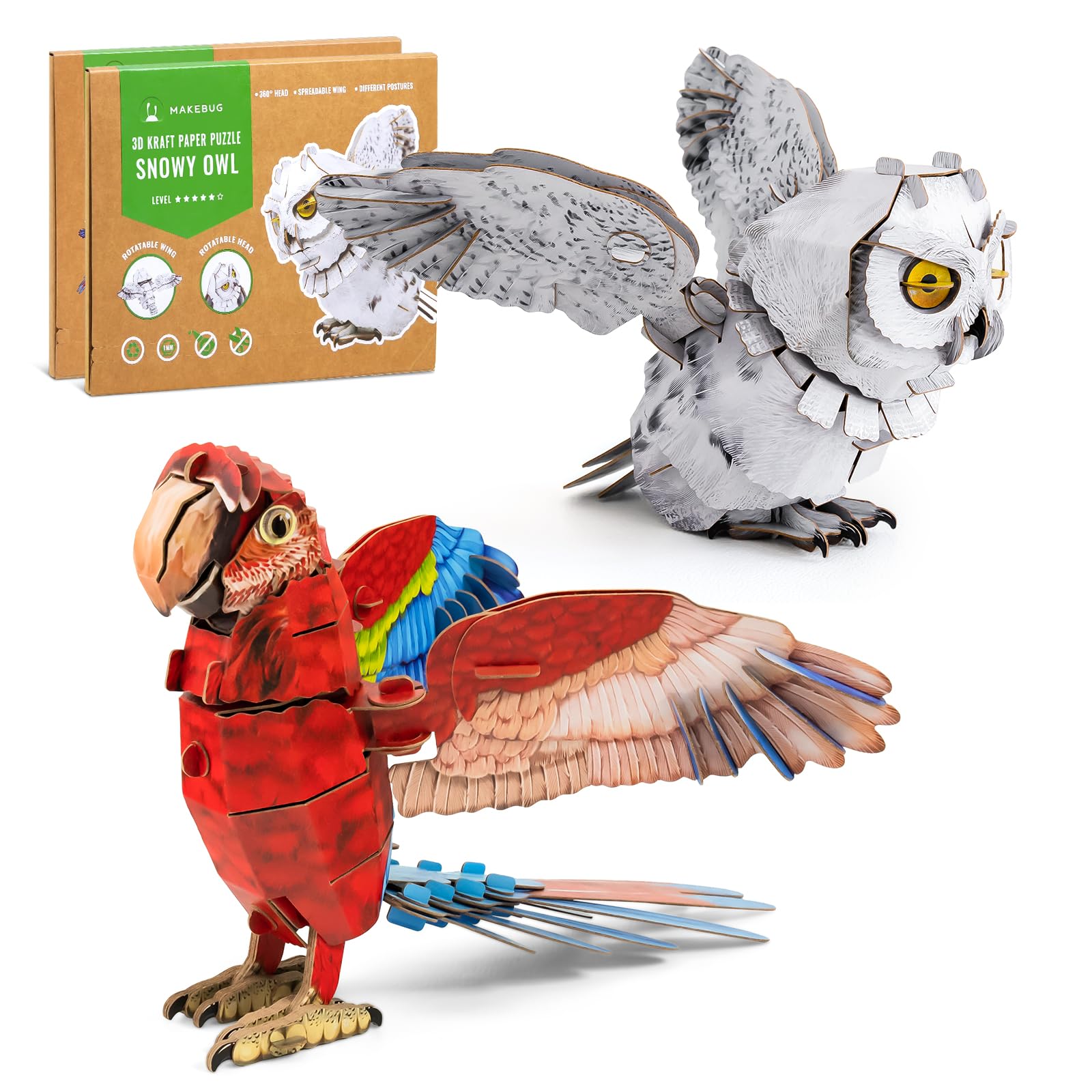 Makebug STEM Toy for Kids Early Development and Baby Learning Social Play and Interaction for Baby Boys and Girls Science Kits Ideal(Macaw&Snowy Owl)