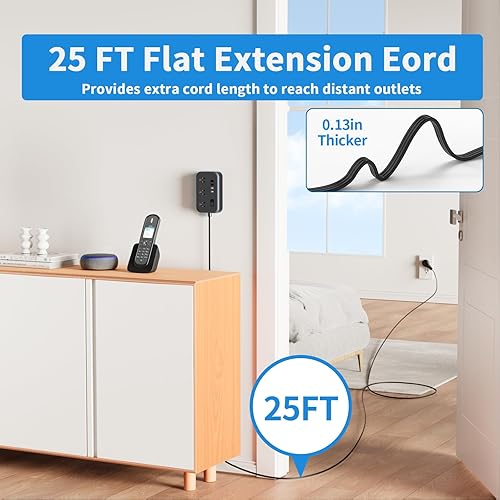 Miniatura 2 de NTONPOWER - Cable de extensión largo 10 en 1 de 25 pies con 4 puertos USB (incluye 2 USB C) cable de extensión con múltiples tomas de corriente