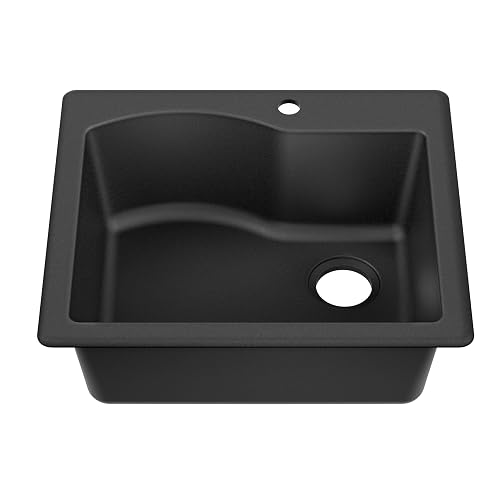 KRAUS Quarza 25-inch Drop-In/Undermount Single Bowl Granite Black