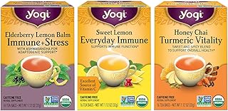Yogi Tea - Immune Support Variety Pack Sampler (3 Pack) - Feel Better with Sweet Lemon Everyday Immune, Elderberry Lemon Balm Immune and Stress Support, and Honey Chai Turmeric Vitality - 48 Tea Bags